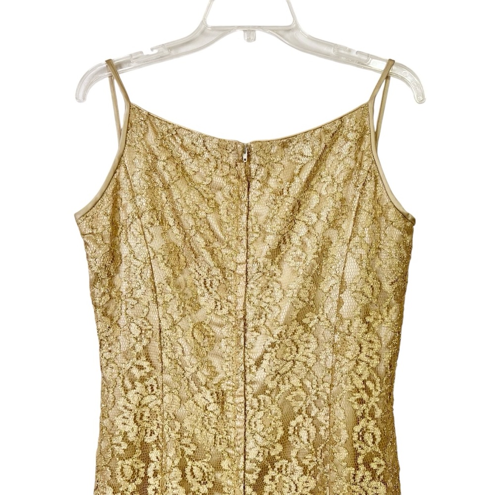 Jessica McClintock Gunne Sax Y2K Fairy Vtg Gold Mesh Lace Maxi Dress M Glam Prom - Picture 5 of 8